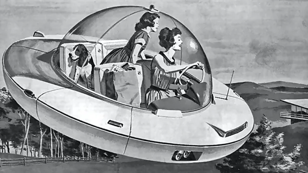 Image of 1958 advertisement showing a flying car