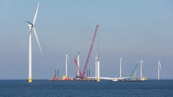 Construction site of offshore wind farm near the Dutch coast.