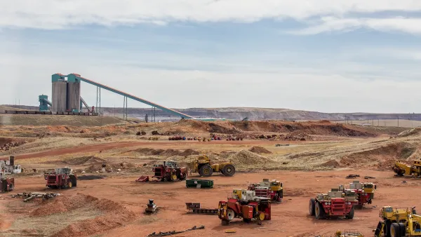 Coal mining equipment and vehicles at coal mining site in Wyoming.