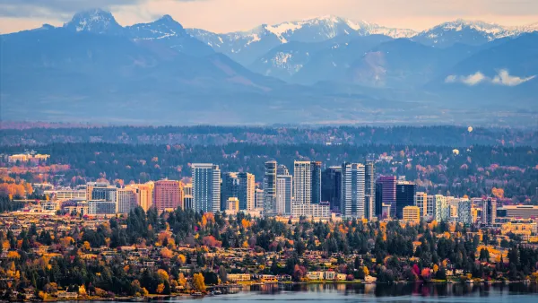 Bellevue, Washington skyline against mountains