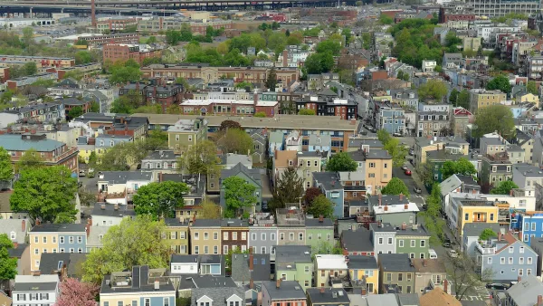 Aerial view of Boston Massachusetts historic homes