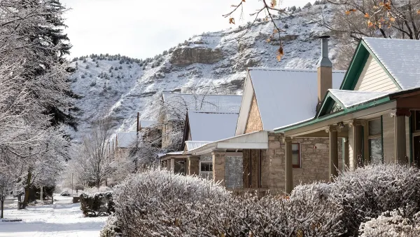 Row of homes in Durango, Colorado covered in snow.