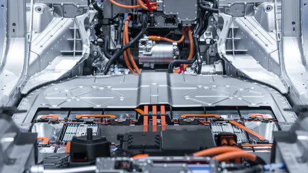 Close-up of electric car battery.