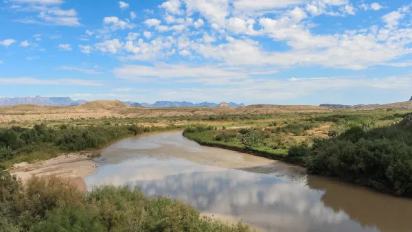 Blue sky above Rio Grande River on Texas/Mexico border.