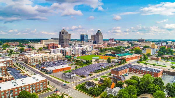 Aerial view of Greensboro, North Carolina skyline.
