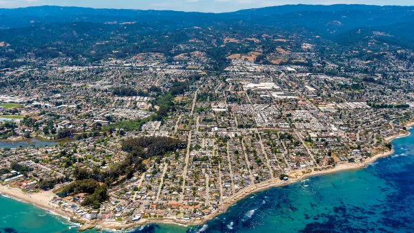 Aerial view of coastal town of Santa Cruz, California.