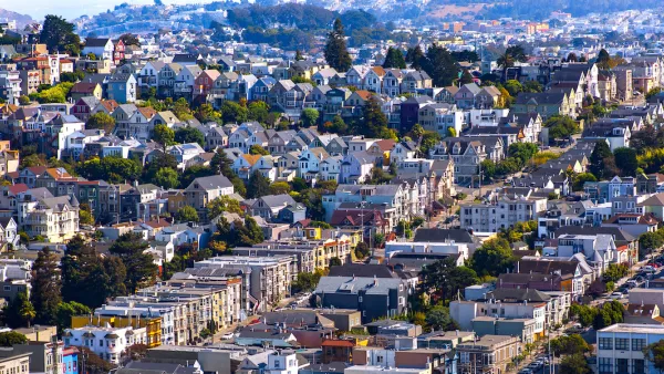 Aerial view of dense housing in San Francisco Bay Area.