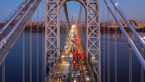 View of traffic on George Washington Bridge between New Jersey and New York City.
