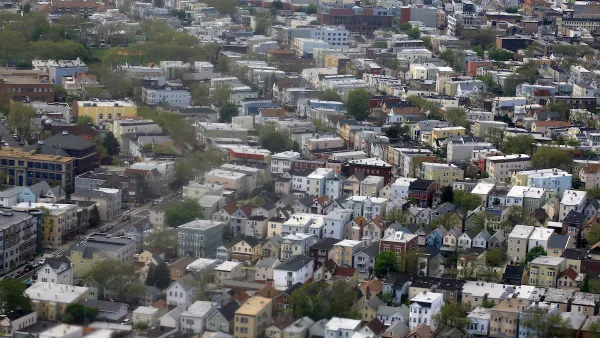 Aerial view of mid-density neighborhod in Newark, New Jersey.