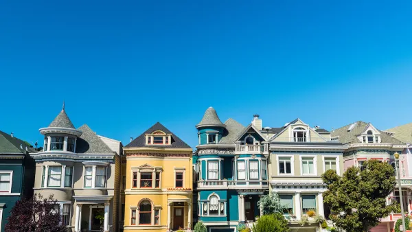 Row of colorful 'Painted Ladies' Victorian homes in San Francisco, California.