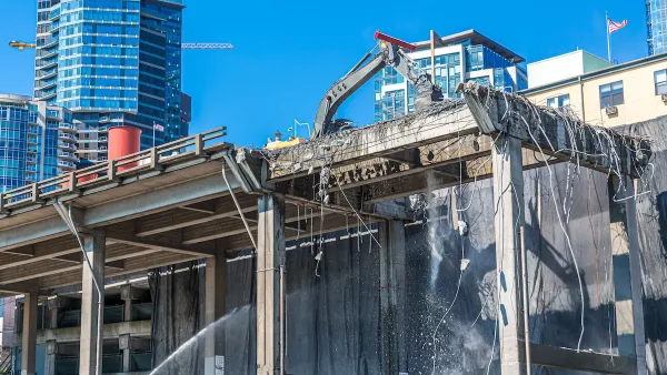Elevated viaduct in Seattle, Washington being demolished.