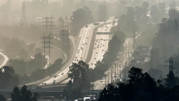 Hazy view of Interstate 5 freeway in Los Angeles, California.