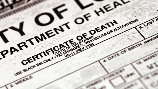 Close-up of title of death certificate for state of California.