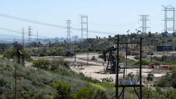 View of Inglewood Oil Field in Los Angeles County, California.