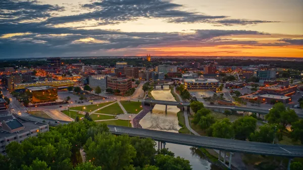 Aerial view of Sioux Falls, South Dakota at sunset