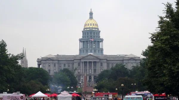 Food trucks in front of Colorado State Capitol.