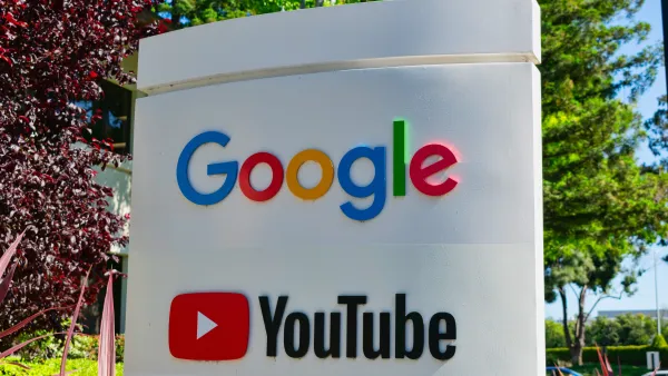 Youtube and Google sign and logos near headquarters building is Silicon Valley, Mountain View, California, USA