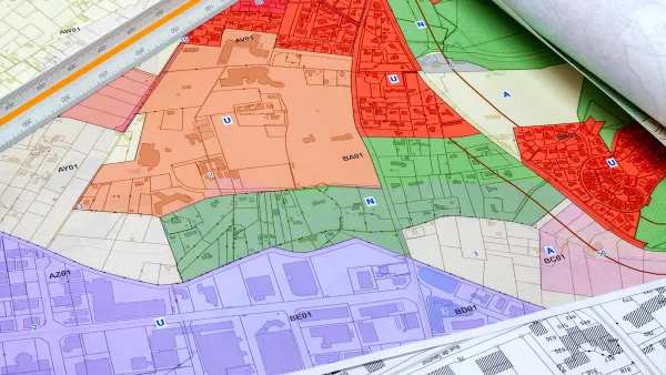 Close-up of colorful zoning map of unidentified city.