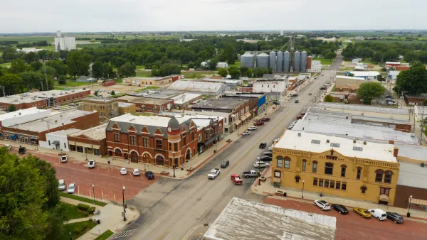 Aerial view of small town of Hiawatha, Kansas
