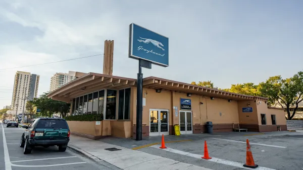 One-story Greyhound bus station in Ft. Lauderdale, Florida.
