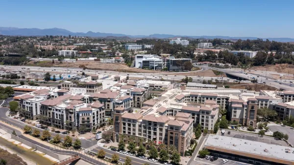 Apartment buildings surrounded by freeways in Laguna Niguel, California.