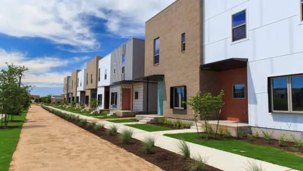 Row of new contemporary rowhouses in Austin, Texas