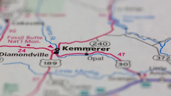 Close-up on map of Kemmerer, Wyoming.