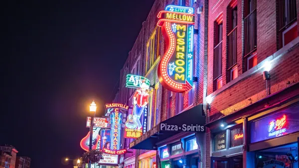 Neon signs on nightlife strip in Nashville, Tennessee.