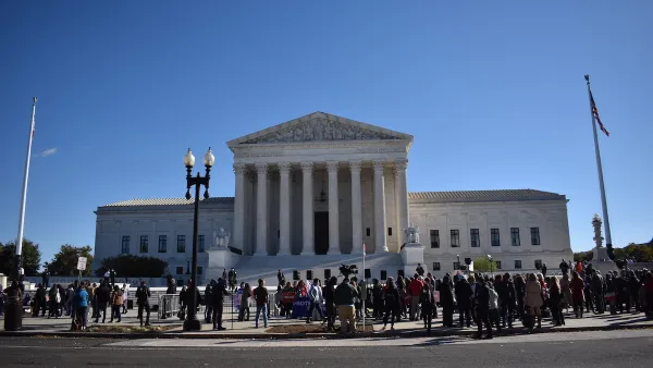 People gathered in front of US Supreme Court building in Washington, D.C.