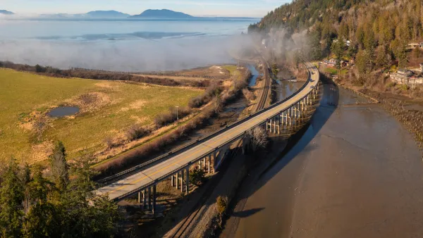 Aerial View of Chuckanut Drive and the Blanchard Bridge in the Skagit Valley.
