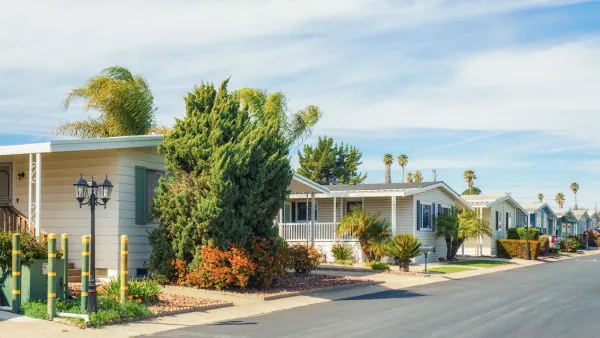 Row of mobile homes in 55+ community in Oceano, California.