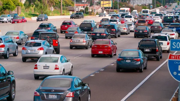 Heavy traffic on freeway in San Diego, California.
