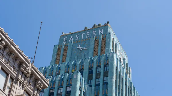 Blue Art Deco 13-story tiled Eastern Building in downtown Los Angeles