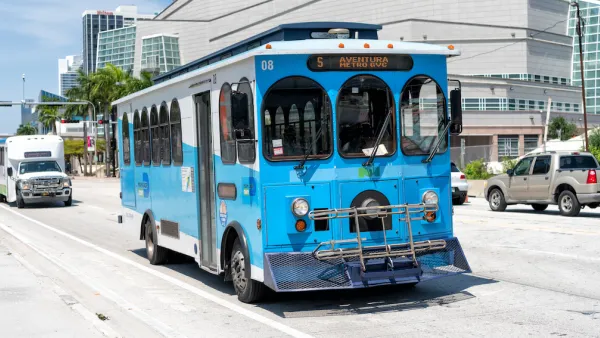Blue Miami-Dade transit trolleybus.