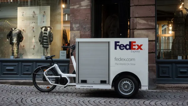 FedEx cargo bike parked on street in Strasbourg, France