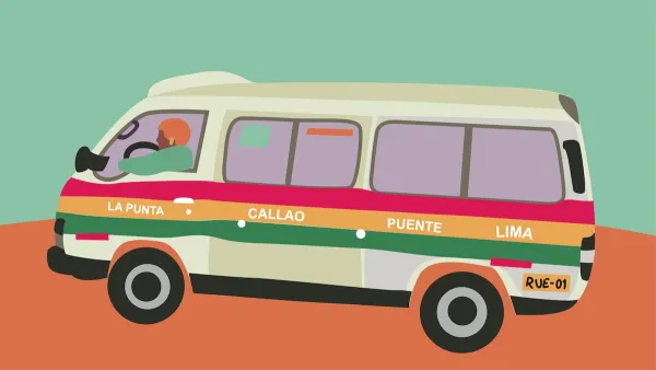 Digital drawing of orange Combi microbus popular in Lima, Peru.