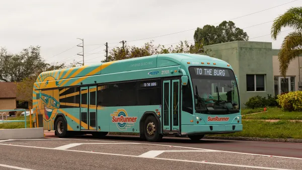 Green SunRunner bus in St. Petersburg, Florida.