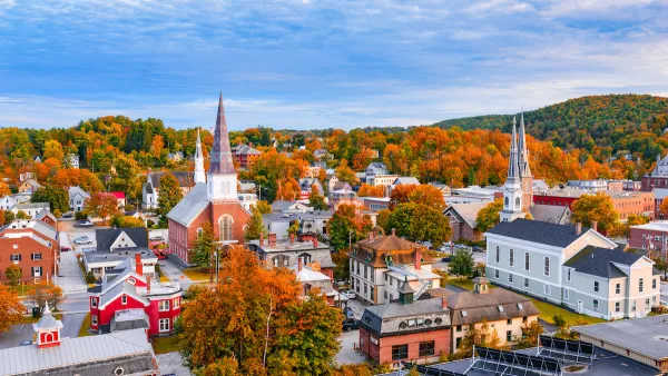 Aerial view of Burlington, Vermont in fall.