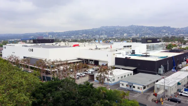 Aerial view of Television City complex in Los Angeles, California.