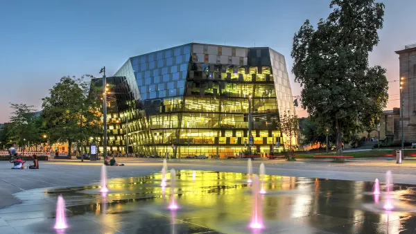 University of Freiburg modern glass library building.
