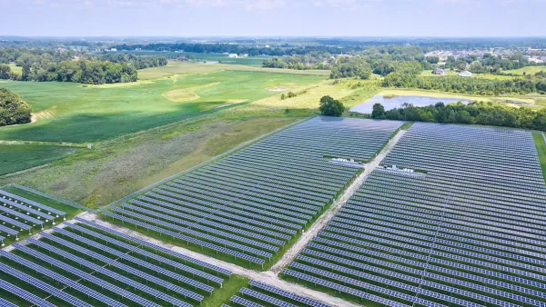 Large solar installation near farms in U.S. Midwest.