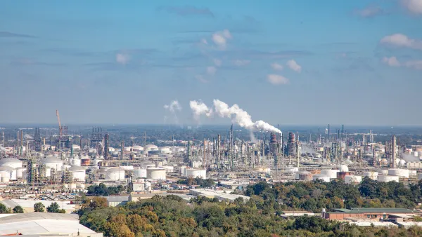 Aerial view of oil refinery near Baton Rouge, Louisiana.