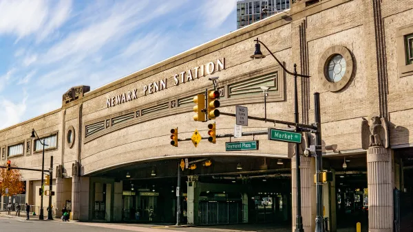 Facade of Newark Penn Station in Newark, New Jersey.