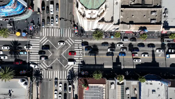 Bird'es eye view of Los Angeles intersection.