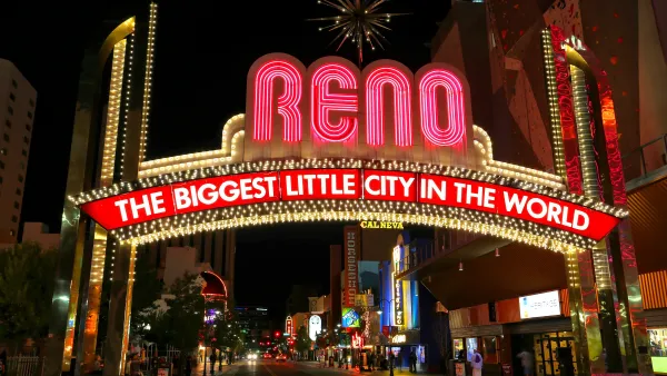 Neon "RENO: Biggest little city in the world" arch sign in downtown Reno, Nevada