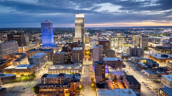 Omaha, Nebraska skyline at dusk.