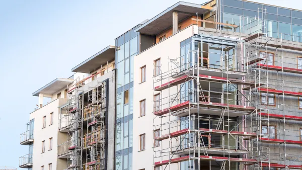 Multistory apartment building under construction.