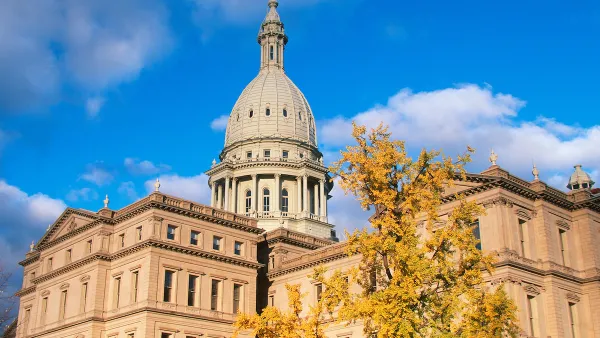 View of Michigan State Capitol dome in Lansing, Michigan.