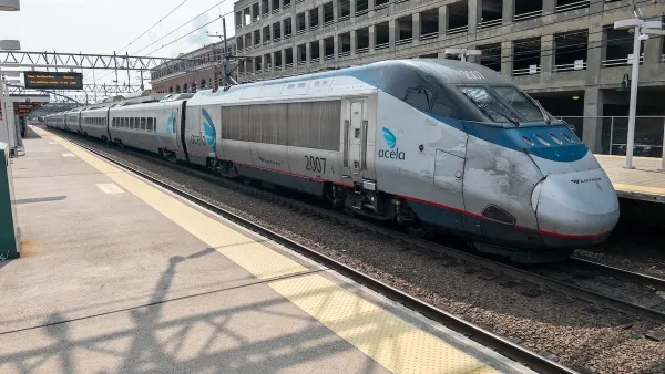 Acela Amtrak train in station in New Haven, Connecticut.