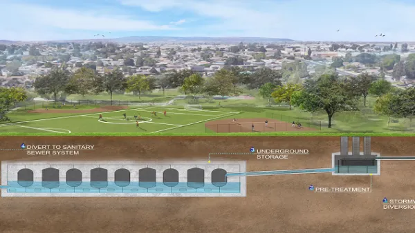 Rendering of underground stormwater capture system in Adventure Park in Whittier, California